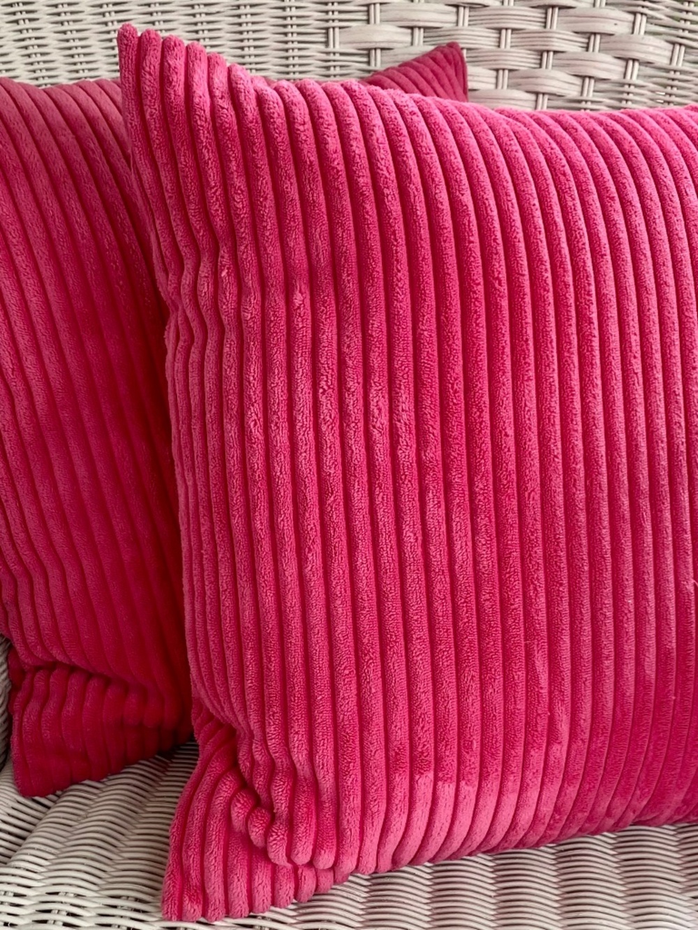 Pink Polyester Chenille Square Pillow Covers  w Zippers, Washable, Like New